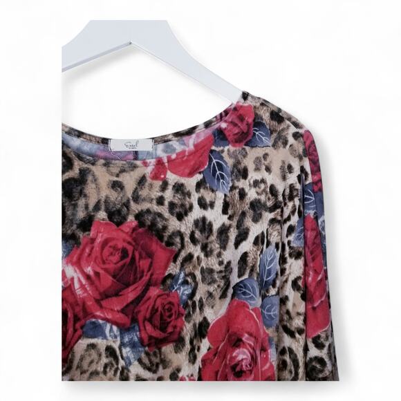 EASEL los angeles Roses Floral Animal Print Pullover Tie-Front Tunic Top Size M - Picture 3 of 7